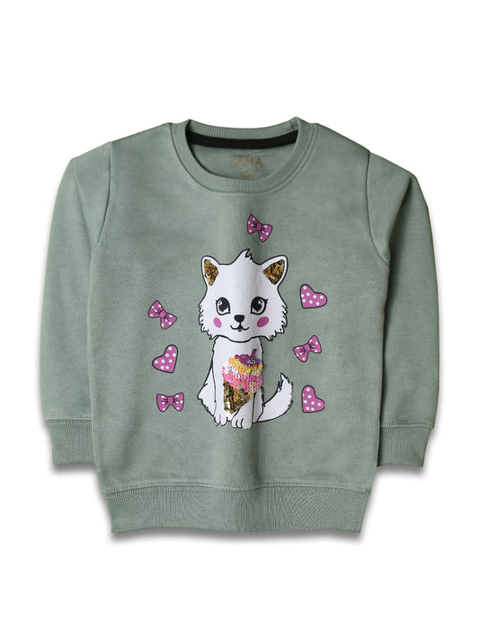 Girls Kitty Fleece Sweatshirt