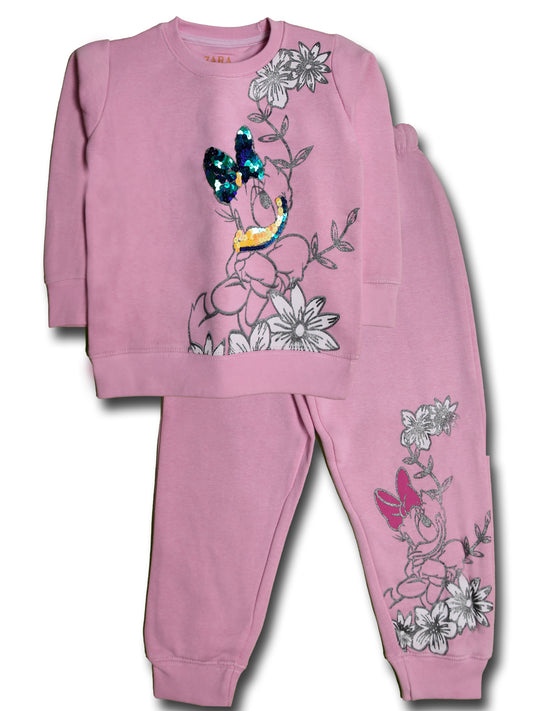 Girls Pink Flower Tracksuit