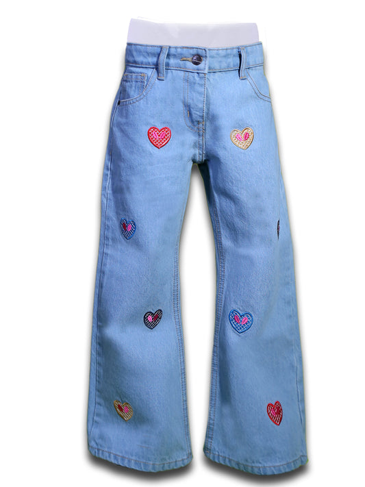 Girls Multi Heart Embroidery Jean