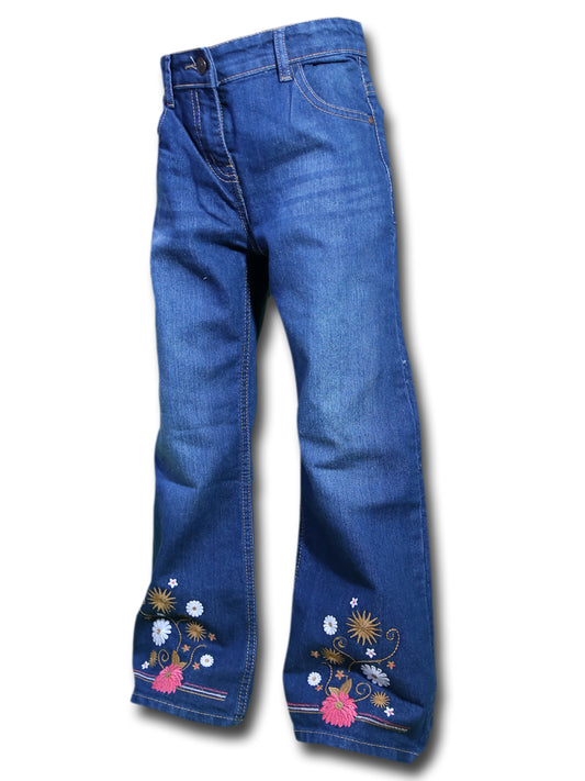 Girls Multi-Flower Embroidery Jean